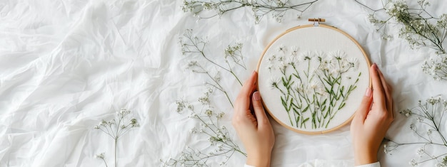 Broderie manuală pe pânză naturală